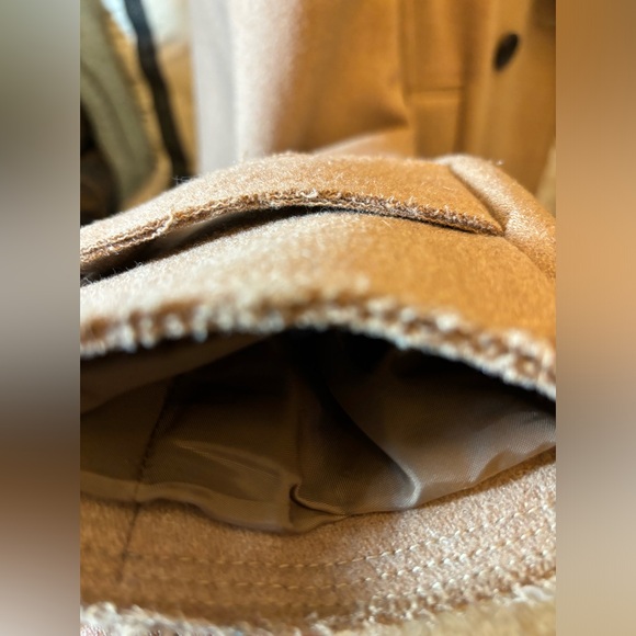 Uniqlo Jil Sander +J Peacoat Coat Jacket Women Size XSmall Camel Tan Raw Hem - Picture 7 of 15